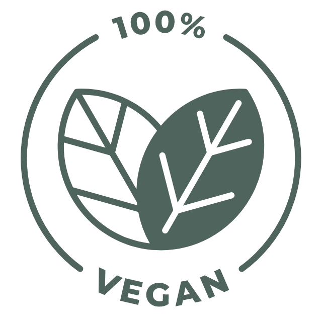 100% vegan logo with leaves in the centre